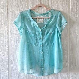 We The Free People Spellbound Split Back Sheer Short Sleeve Button Down …